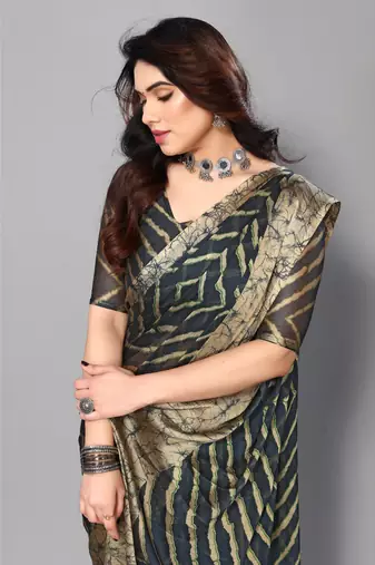 Morpeach   Printed Chevron Chiffon Saree With Blouse Piece