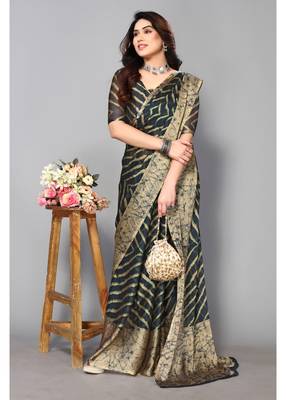 Morpeach   Printed Chevron Chiffon Saree With Blouse Piece 5