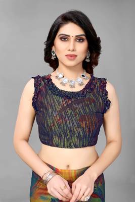 Green  Printed Forest Chiffon Saree With Blouse Piece 5
