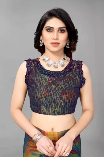 Green  Printed Forest Chiffon Saree With Blouse Piece