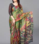 Black  Printed Forest Chiffon Saree With Blouse Piece