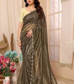 Mehendi Embellished Net Saree With Blouse Piece