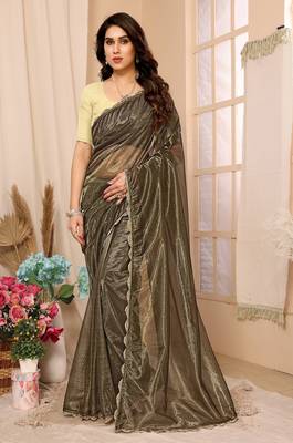 Mehendi Embellished Net Saree With Blouse Piece 3