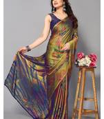 Royal Blue  Printed Forest Chiffon Saree With Blouse Piece