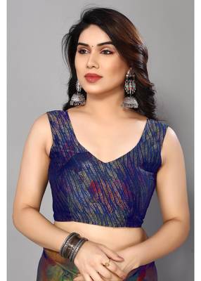 Royal Blue  Printed Forest Chiffon Saree With Blouse Piece 3