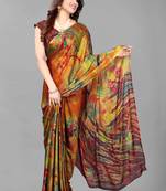 Mustard  Printed Forest Chiffon Saree With Blouse Piece