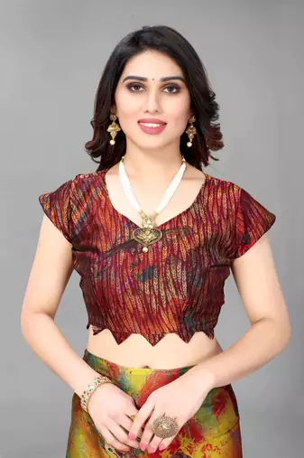 Mustard  Printed Forest Chiffon Saree With Blouse Piece