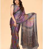 Lavender Color Block::Printed Chiffon Saree With Blouse Piece