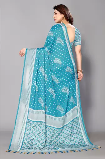 Sky Blue  Printed Moss Chiffon Saree With Blouse Piece