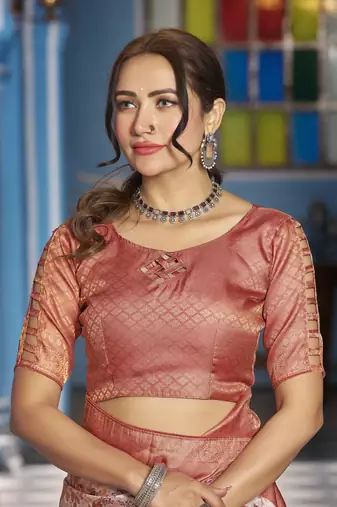 Mauve::Multicolour Printed Silk Blend Saree With Blouse Piece