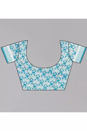 Sky Blue  Printed Moss Chiffon Saree With Blouse Piece