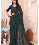 Bottle Green Embellished Georgette Saree With Blouse Piece