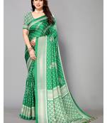 Green Printed Moss Chiffon Saree With Blouse Piece