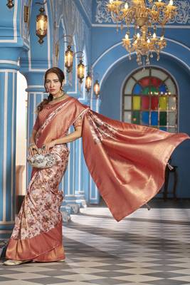 Mauve::Multicolour Printed Silk Blend Saree With Blouse Piece 4