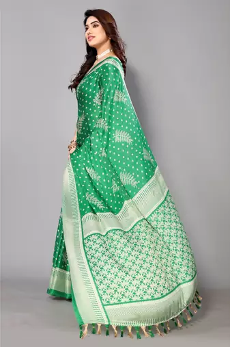Green Printed Moss Chiffon Saree With Blouse Piece