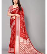 Red  Printed Moss Chiffon Saree With Blouse Piece