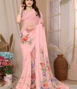 Pink Embellished Georgette Saree With Blouse Piece