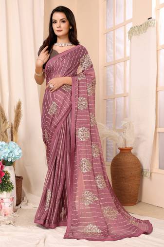 Pink Embroidered Chiffon Saree With Blouse Piece