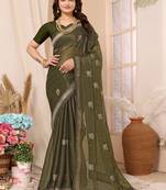 Green Embroidered Chiffon Saree With Blouse Piece