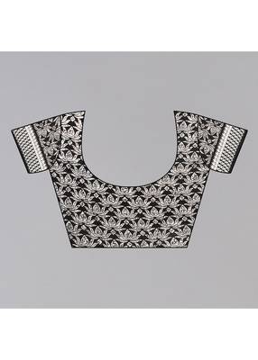 Black  Printed Moss Chiffon Saree With Blouse Piece 5
