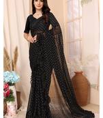 Black Embellished Georgette Saree With Blouse Piece