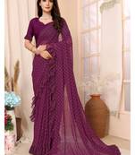 Wine Embellished Georgette Saree With Blouse Piece