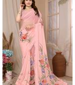 Pink Embellished Georgette Saree With Blouse Piece