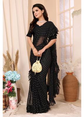 Black Embellished Georgette Saree With Blouse Piece 3