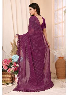 Wine Embellished Georgette Saree With Blouse Piece 4
