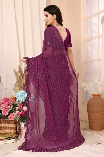 Wine Embellished Georgette Saree With Blouse Piece