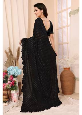 Black Embellished Georgette Saree With Blouse Piece 4