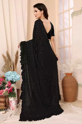 Black Embellished Georgette Saree With Blouse Piece