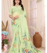 Green Embellished Georgette Saree With Blouse Piece