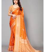 Orange Printed Moss Chiffon Saree With Blouse Piece