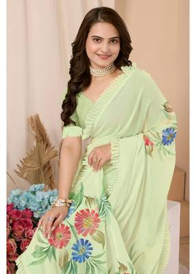 Green Embellished Georgette Saree With Blouse Piece 4