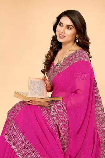 Pink Embellished Georgette Saree With Blouse Piece
