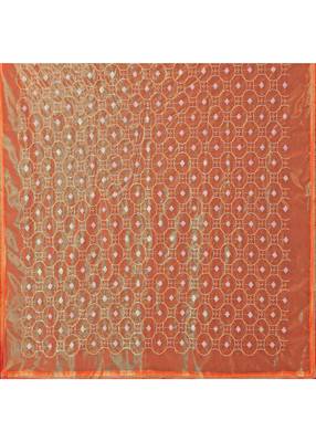 Orange Embroidered Net Saree With Blouse Piece 5