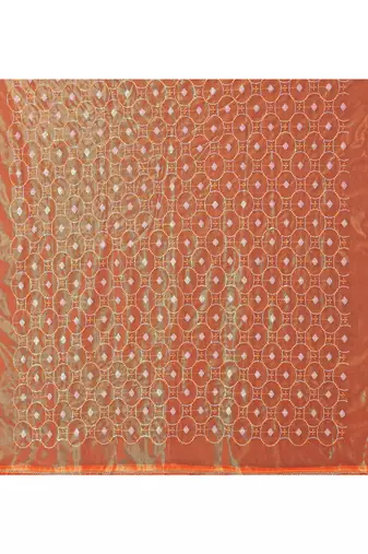 Orange Embroidered Net Saree With Blouse Piece