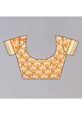 Orange Printed Moss Chiffon Saree With Blouse Piece 5