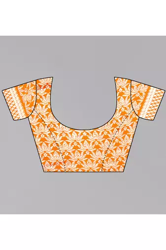 Orange Printed Moss Chiffon Saree With Blouse Piece