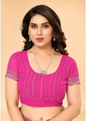 Pink Embellished Georgette Saree With Blouse Piece 3