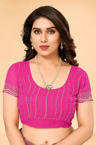 Pink Embellished Georgette Saree With Blouse Piece