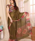 Mehendi Printed  Chiffon Saree With Blouse Piece
