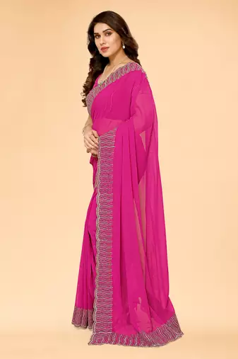 Pink Embellished Georgette Saree With Blouse Piece