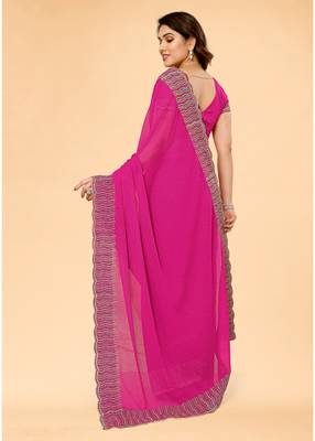 Pink Embellished Georgette Saree With Blouse Piece 5