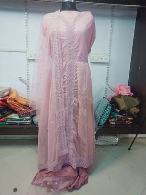 Vasu Silk Blend Thread Embroidered Lavender Anarkali Suit Set 3