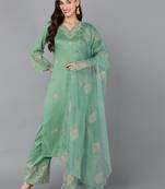 women silk blend embroidered kurta palazzos with dupatta