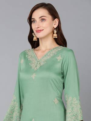 women silk blend embroidered kurta palazzos with dupatta 2