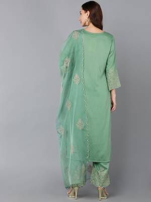 women silk blend embroidered kurta palazzos with dupatta 4
