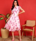 Pink floral print georgette western dress